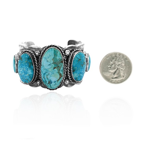 Swirl .925 Sterling Silver Certified Authentic Navajo Native American Natural Turquoise Cuff Bracelet 32102 Swirl .925 Sterling Silver Certified Authentic Navajo Native American Natural Turquoise Cuff Bracelet 32102