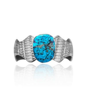 Wave .925 Sterling Silver Certified Authentic Navajo Native American Natural Turquoise Cuff Bracelet 32105