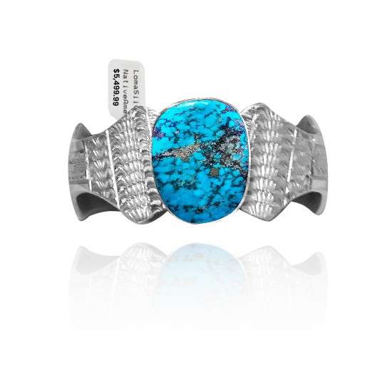 Wave .925 Sterling Silver Certified Authentic Navajo Native American Natural Turquoise Cuff Bracelet 32105 Wave .925 Sterling Silver Certified Authentic Navajo Native American Natural Turquoise Cuff Bracelet 32105