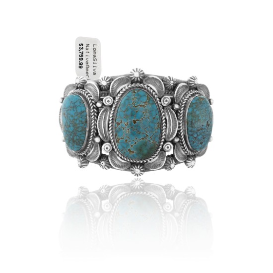 Sun .925 Sterling Silver Certified Authentic Navajo Native American Natural Turquoise Cuff Bracelet 32109 Sun .925 Sterling Silver Certified Authentic Navajo Native American Natural Turquoise Cuff Bracelet 32109