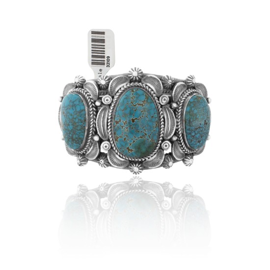 Sun .925 Sterling Silver Certified Authentic Navajo Native American Natural Turquoise Cuff Bracelet 32109 Sun .925 Sterling Silver Certified Authentic Navajo Native American Natural Turquoise Cuff Bracelet 32109