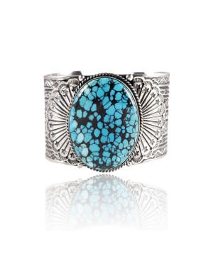 Sun .925 Sterling Silver Certified Authentic Navajo Native American Natural Turquoise Cuff Bracelet 32110