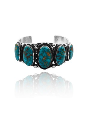 Large .925 Sterling Silver Certified Authentic Navajo Native American Natural Turquoise Cuff Bracelet 32111