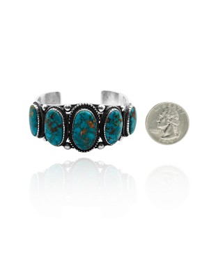 Large .925 Sterling Silver Certified Authentic Navajo Native American Natural Turquoise Cuff Bracelet 32111