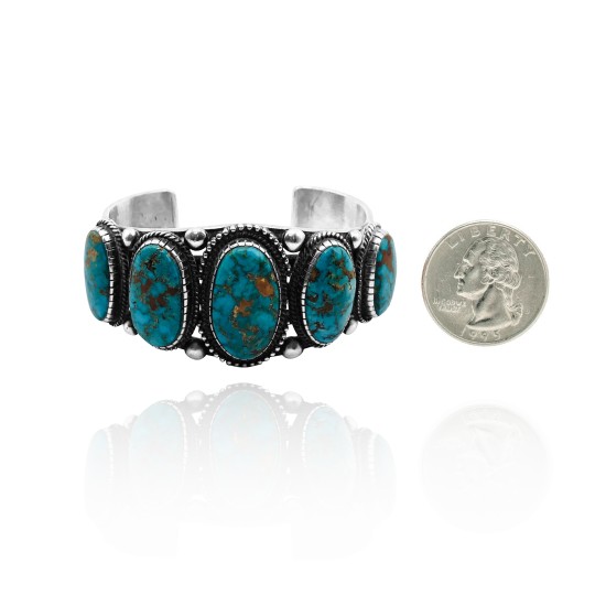Large .925 Sterling Silver Certified Authentic Navajo Native American Natural Turquoise Cuff Bracelet 32111 Large .925 Sterling Silver Certified Authentic Navajo Native American Natural Turquoise Cuff Bracelet 32111