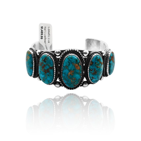 Large .925 Sterling Silver Certified Authentic Navajo Native American Natural Turquoise Cuff Bracelet 32111 Large .925 Sterling Silver Certified Authentic Navajo Native American Natural Turquoise Cuff Bracelet 32111