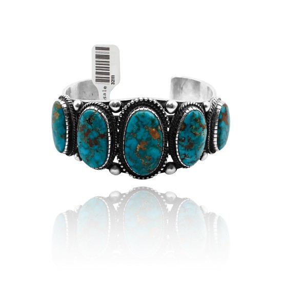 Large .925 Sterling Silver Certified Authentic Navajo Native American Natural Turquoise Cuff Bracelet 32111 Large .925 Sterling Silver Certified Authentic Navajo Native American Natural Turquoise Cuff Bracelet 32111
