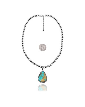 .925 Sterling Silver Certified Authentic Navajo Native American Natural Turquoise Necklace 35199 .925 Sterling Silver Certified Authentic Navajo Native American Natural Turquoise Necklace 35199