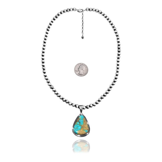 .925 Sterling Silver Certified Authentic Navajo Native American Natural Turquoise Necklace 35199