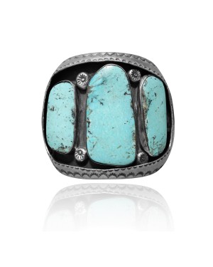 Simple .925 Sterling Silver Certified Authentic Navajo Native American Natural Turquoise Cuff Bracelet 32113