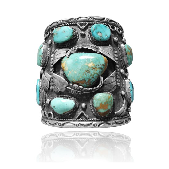 Huge .925 Sterling Silver Certified Authentic Navajo Native American Natural Turquoise Cuff Bracelet 32114 Huge .925 Sterling Silver Certified Authentic Navajo Native American Natural Turquoise Cuff Bracelet 32114