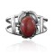 Feather .925 Sterling Silver Certified Authentic Navajo Native American Coral Cuff Bracelet 32118