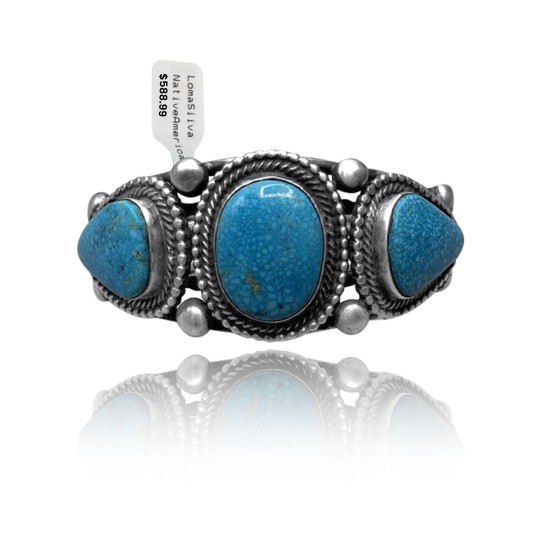 3 Stone .925 Sterling Silver Certified Authentic Navajo Native American Natural Turquoise Cuff Bracelet 32119 3 Stone .925 Sterling Silver Certified Authentic Navajo Native American Natural Turquoise Cuff Bracelet 32119