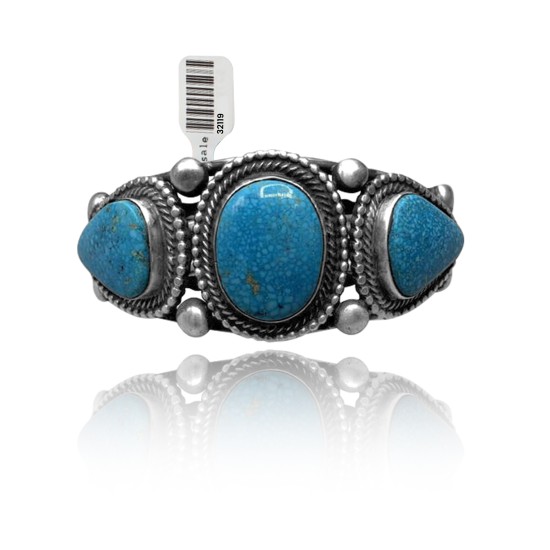 3 Stone .925 Sterling Silver Certified Authentic Navajo Native American Natural Turquoise Cuff Bracelet 32119 3 Stone .925 Sterling Silver Certified Authentic Navajo Native American Natural Turquoise Cuff Bracelet 32119
