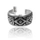 Detailed .925 Sterling Silver Navajo Native American Overlay Cuff Bracelet 32120