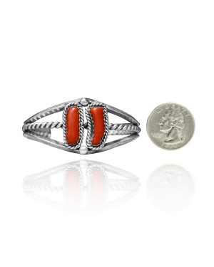 Double Stone .925 Sterling Silver Certified Authentic Navajo Native American Red Coral Cuff Bracelet 32121 Double Stone .925 Sterling Silver Certified Authentic Navajo Native American Red Coral Cuff Bracelet 32121