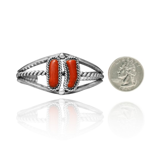 Double Stone .925 Sterling Silver Certified Authentic Navajo Native American Red Coral Cuff Bracelet 32121 Double Stone .925 Sterling Silver Certified Authentic Navajo Native American Red Coral Cuff Bracelet 32121