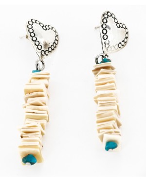 Certified Authentic Handmade Heart Navajo .925 Sterling Silver Dangle Native American Earrings Natural Turquoise Spiny Oyster 18032-3