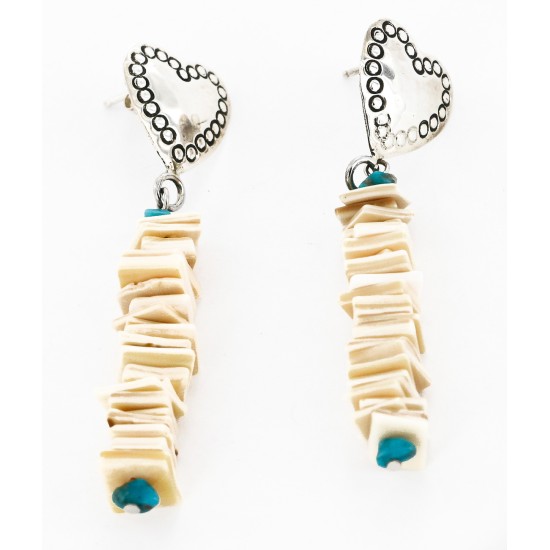 Certified Authentic Handmade Heart Navajo .925 Sterling Silver Dangle Native American Earrings Natural Turquoise Spiny Oyster 18032-3