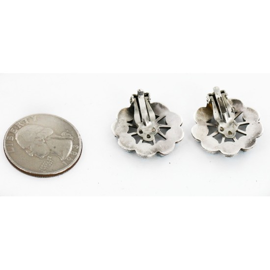 Certified Authentic Handmade Navajo .925 Sterling Silver Clip Native American Earrings Natural Turquoise 17488