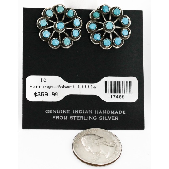 Certified Authentic Handmade Navajo .925 Sterling Silver Clip Native American Earrings Natural Turquoise 17488