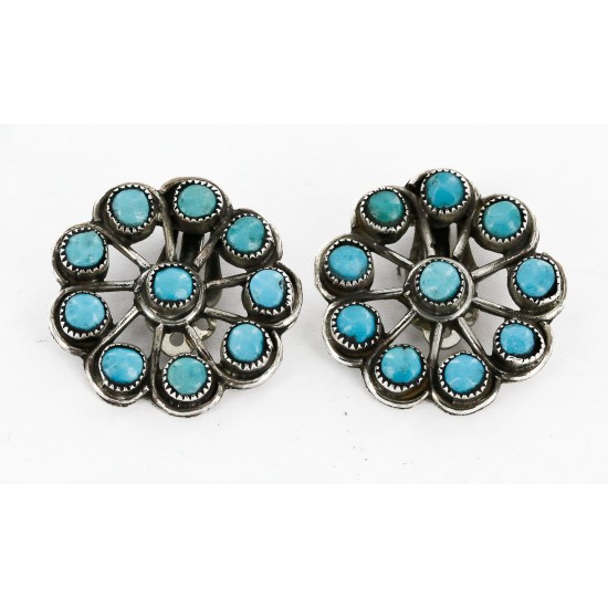 Certified Authentic Handmade Navajo .925 Sterling Silver Clip Native American Earrings Natural Turquoise 17488