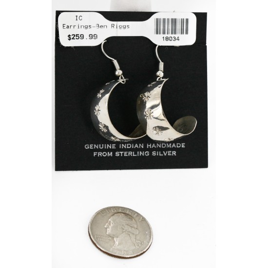 Certified Authentic Handmade Navajo .925 Sterling Silver Dangle Native American Earrings 18034