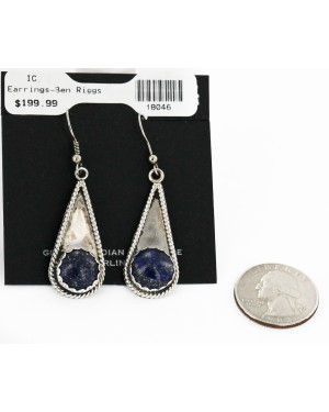Certified Authentic Handmade Navajo .925 Sterling Silver Dangle Native American Earrings Natural Lapis 18046