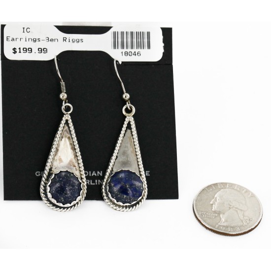 Certified Authentic Handmade Navajo .925 Sterling Silver Dangle Native American Earrings Natural Lapis 18046
