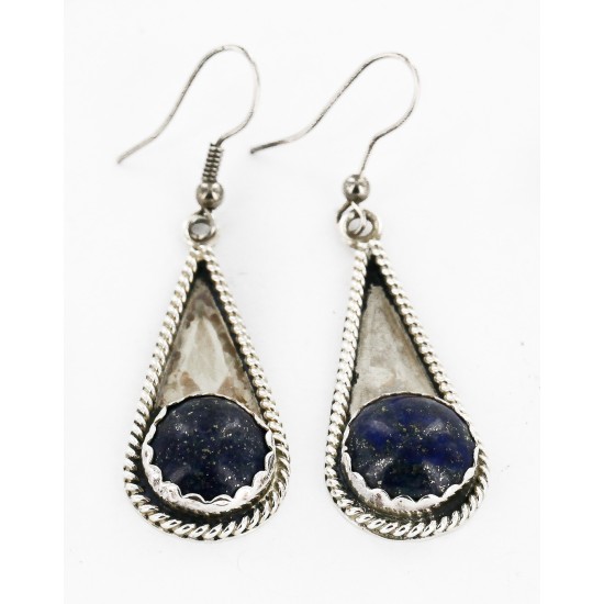 Certified Authentic Handmade Navajo .925 Sterling Silver Dangle Native American Earrings Natural Lapis 18046