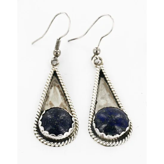 Handmade Navajo .925 Sterling Silver Dangle Native American Earrings Natural Lapis 18046 Handmade Navajo .925 Sterling Silver Dangle Native American Earrings Natural Lapis 18046