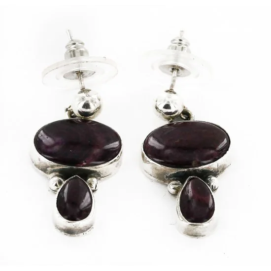 Handmade Navajo .925 Sterling Silver Natural Sugilite Native American Stud Earrings 27163-2 Handmade Navajo .925 Sterling Silver Natural Sugilite Native American Stud Earrings 27163-2