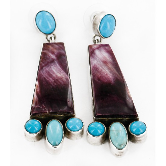 Certified Authentic Handmade Signed Navajo .925 Sterling Silver Native American Earrings Natural Turquoise Spiny Oyster Dangle Earrings 17901 Certified Authentic Handmade Signed Navajo .925 Sterling Silver Native American Earrings Natural Turquoise Spiny Oyster Dangle Earrings 17901