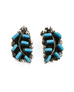 Certified Authentic Handmade Zuni .925 Sterling Silver Clip Native American Earrings Natural Turquoise 14646