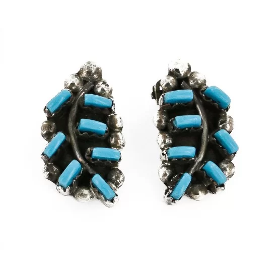 Handmade Zuni .925 Sterling Silver Clip Native American Earrings Natural Turquoise 14646 Handmade Zuni .925 Sterling Silver Clip Native American Earrings Natural Turquoise 14646