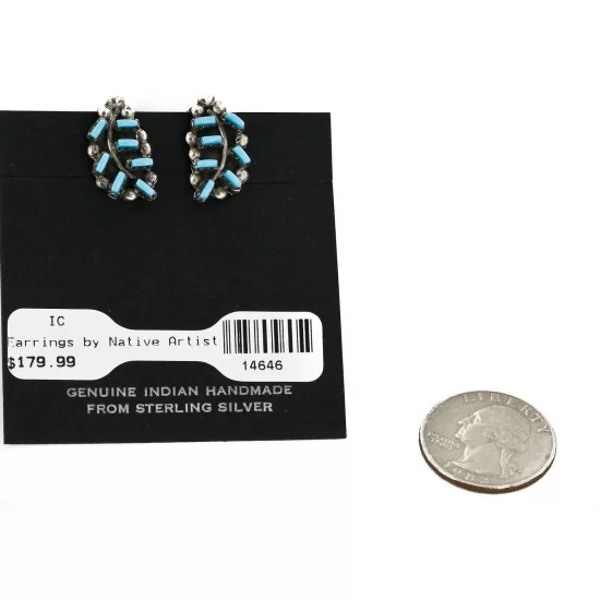 Handmade Zuni .925 Sterling Silver Clip Native American Earrings Natural Turquoise 14646 Handmade Zuni .925 Sterling Silver Clip Native American Earrings Natural Turquoise 14646