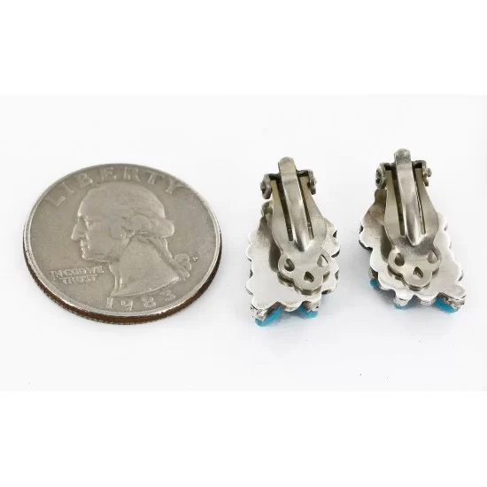 Handmade Zuni .925 Sterling Silver Clip Native American Earrings Natural Turquoise 14646 Handmade Zuni .925 Sterling Silver Clip Native American Earrings Natural Turquoise 14646