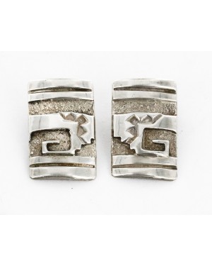 Rare Certified Authentic Handmade Navajo .925 Sterling Silver Clip Native American Earrings 1 17938-1