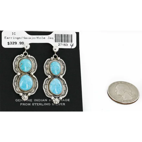 Handmade Navajo .925 Sterling Silver Natural Turquoise Native American Dangle Earrings 27163-4 Handmade Navajo .925 Sterling Silver Natural Turquoise Native American Dangle Earrings 27163-4