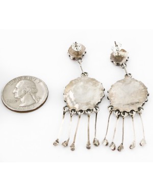 Certified Authentic Handmade Signed Zuni .925 Sterling Silver Dangle Native American Earrings Natural Coral 17954