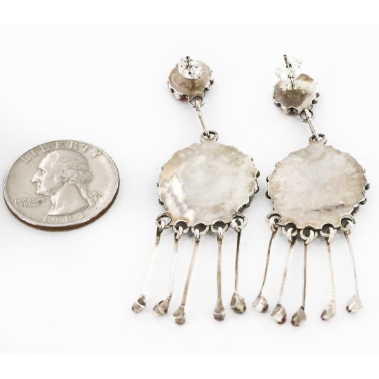 Certified Authentic Handmade Signed Zuni .925 Sterling Silver Dangle Native American Earrings Natural Coral 17954 Certified Authentic Handmade Signed Zuni .925 Sterling Silver Dangle Native American Earrings Natural Coral 17954