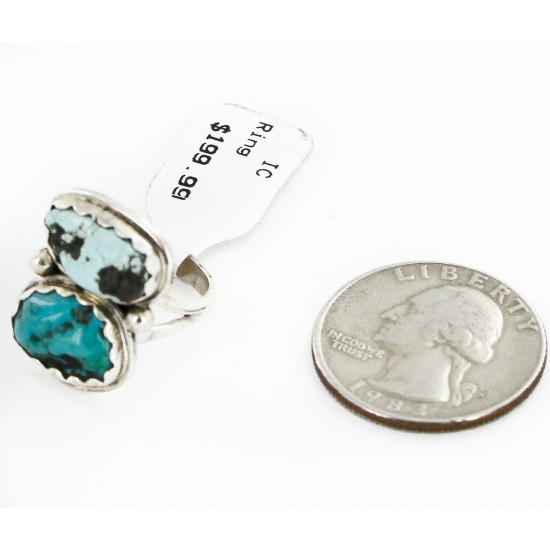 .925 Sterling Silver Handmade Certified Authentic Navajo Natural  Turquoise Native American Ring  16982-3