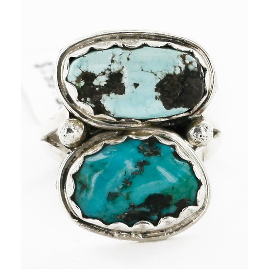 .925 Sterling Silver Handmade Certified Authentic Navajo Natural  Turquoise Native American Ring  16982-3
