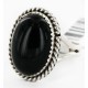 .925 Sterling Silver Handmade Certified Authentic Navajo Natural Black Onyx Oval Native American Ring  16998-2