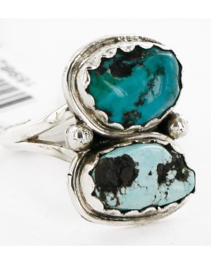 .925 Sterling Silver Handmade Certified Authentic Navajo Natural  Turquoise Native American Ring  16982-3