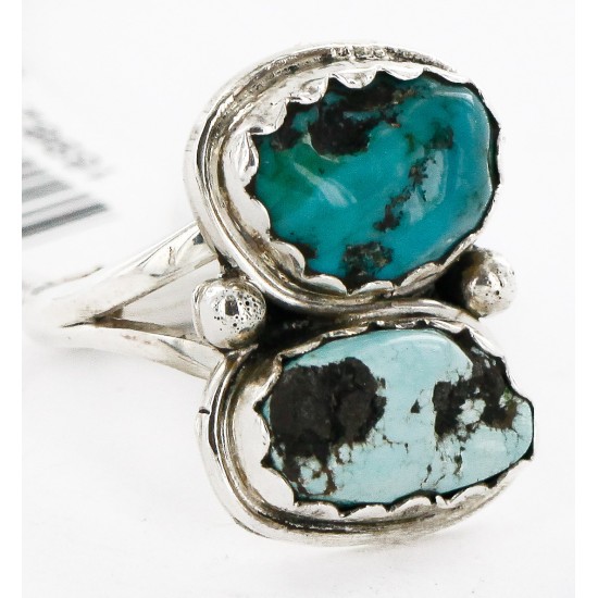 .925 Sterling Silver Handmade Certified Authentic Navajo Natural  Turquoise Native American Ring  16982-3