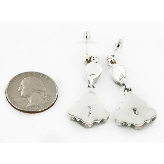 Handmade Navajo .925 Sterling Silver Dangle Native American Earrings Natural Gaspeite 27163-8 Handmade Navajo .925 Sterling Silver Dangle Native American Earrings Natural Gaspeite 27163-8