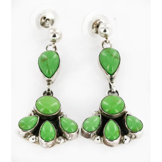 Handmade Navajo .925 Sterling Silver Dangle Native American Earrings Natural Gaspeite 27163-8 Handmade Navajo .925 Sterling Silver Dangle Native American Earrings Natural Gaspeite 27163-8