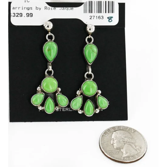 Handmade Navajo .925 Sterling Silver Dangle Native American Earrings Natural Gaspeite 27163-8 Handmade Navajo .925 Sterling Silver Dangle Native American Earrings Natural Gaspeite 27163-8