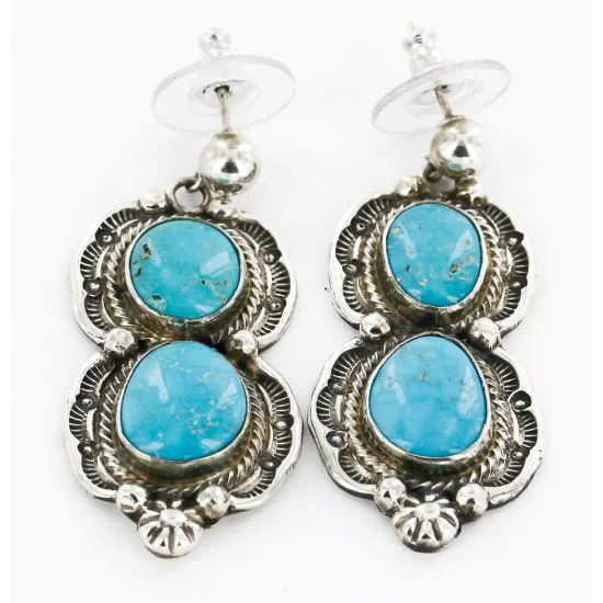 Handmade Navajo .925 Sterling Silver Natural Turquoise Native American Dangle Earrings 27163-4 Handmade Navajo .925 Sterling Silver Natural Turquoise Native American Dangle Earrings 27163-4